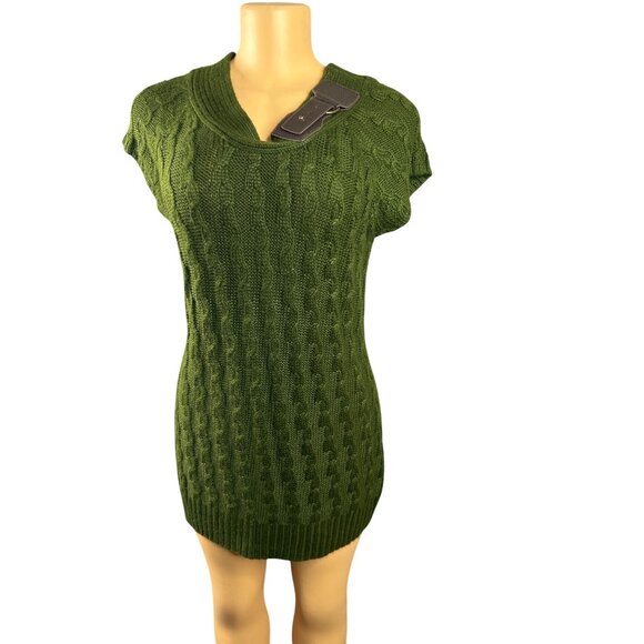 dressbarn Dresses & Skirts - Dressbarn Green Cable Knit Sweater Tunic With Detachable Belt Size M